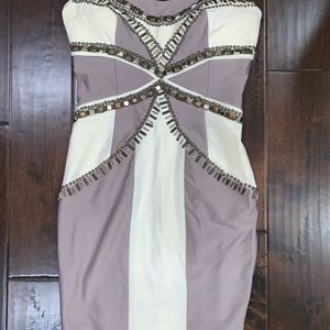 Bebe Strapless White & Grey Dress